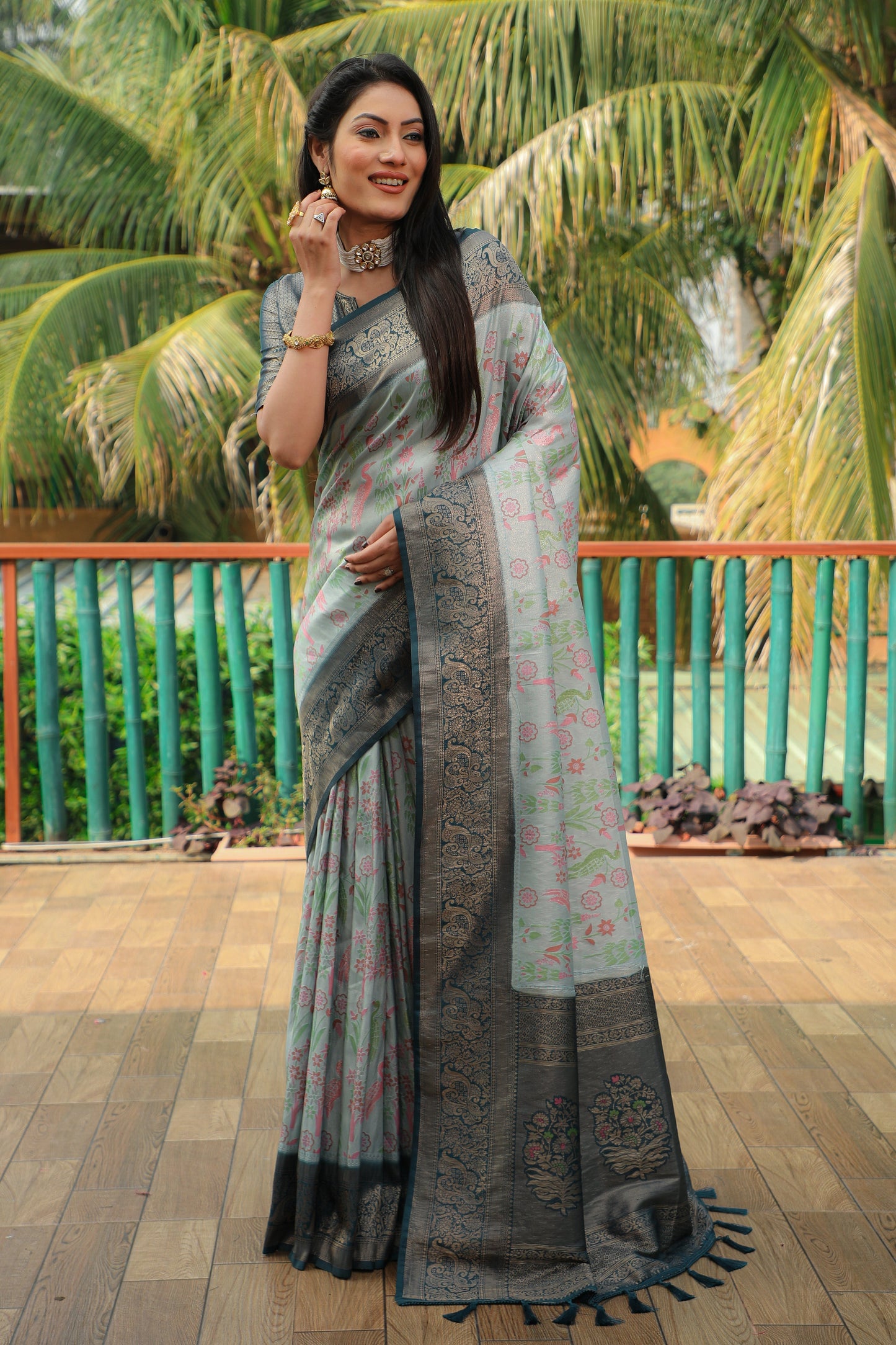 Classic Kanjivaram Soft Silk  Teal Blue Color Wedding Wear Saree