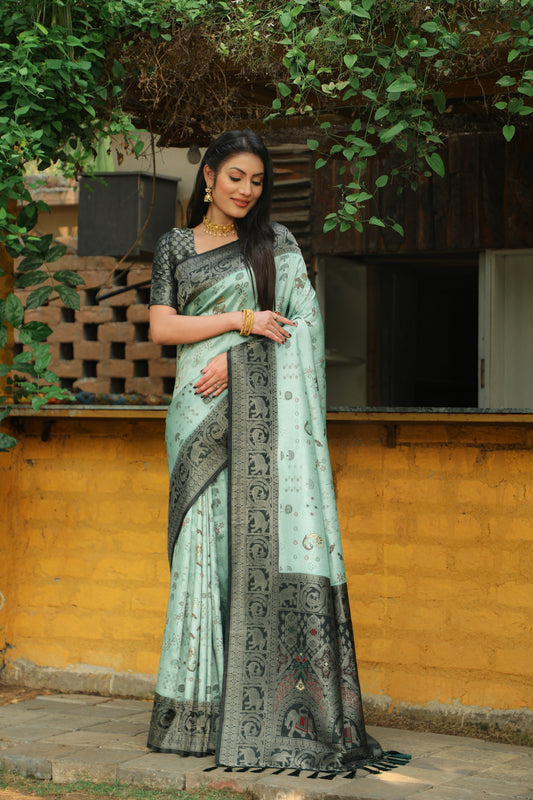 Innovative Soft Silk Zari Weaving Pista Color Saree