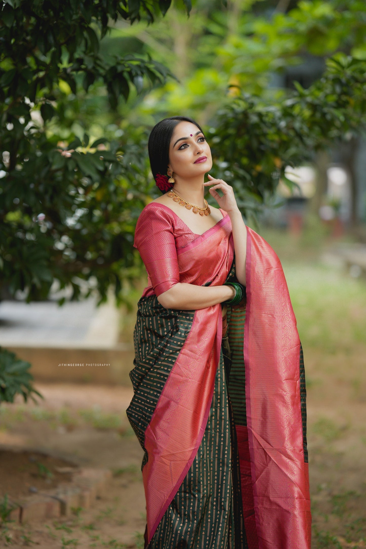 Ceremony Wear Jacquard Green Color Silk Saree