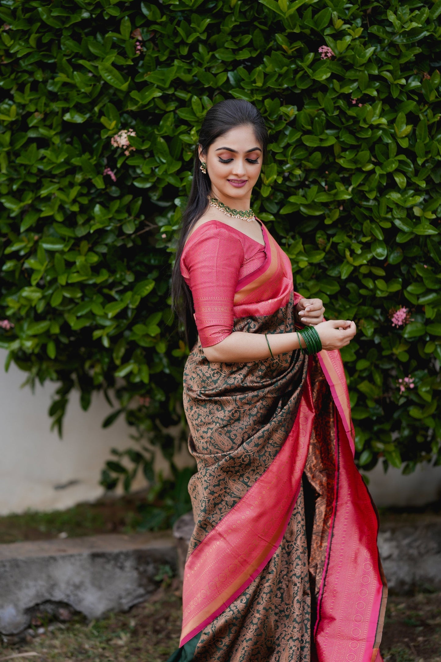 Wedding Wear Jacquard Green Color Silk Saree