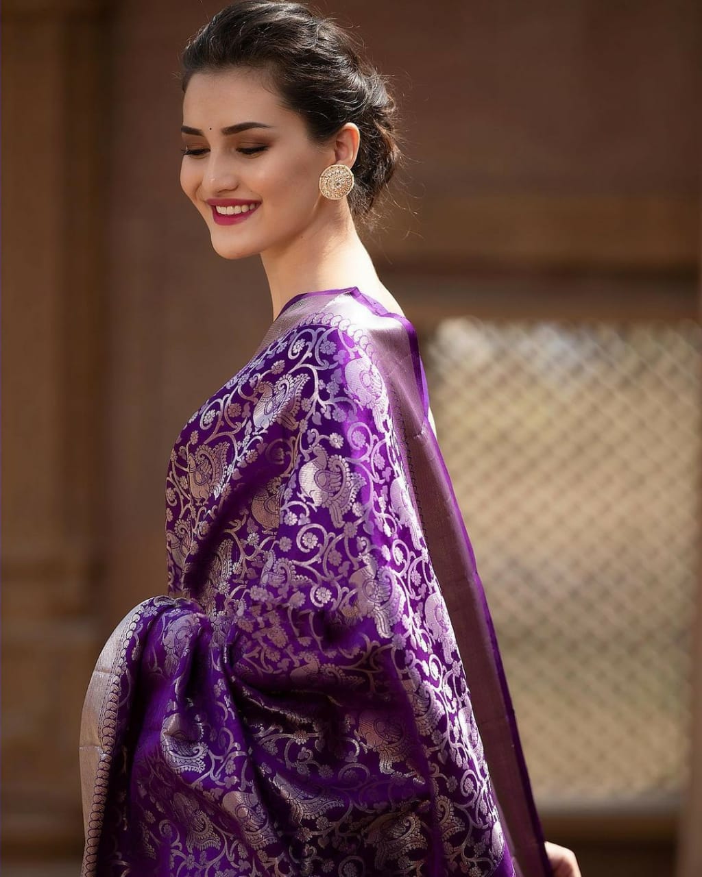 Glorious Jaquard Purple Color Silk Saree