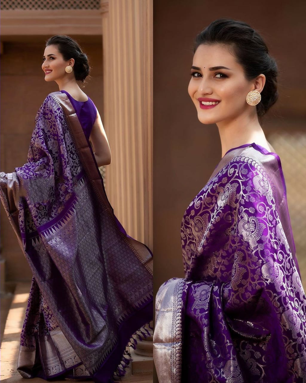 Glorious Jaquard Purple Color Silk Saree