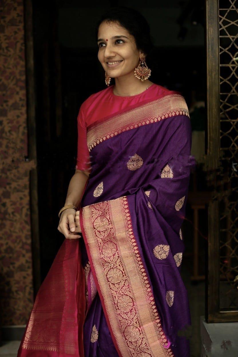 Glorious Jaquard Purple Color Silk Saree