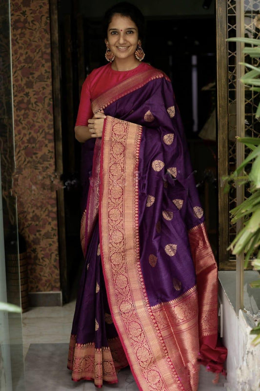 Glorious Jaquard Purple Color Silk Saree