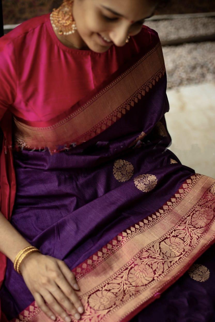 Glorious Jaquard Purple Color Silk Saree