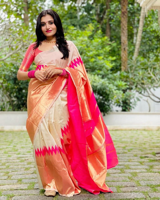 Imposing Jaquard White Color Silk Saree