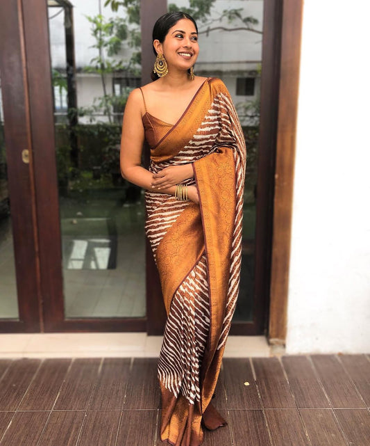 Engagement Wear Brown Color Jacquard Work Silk Saree