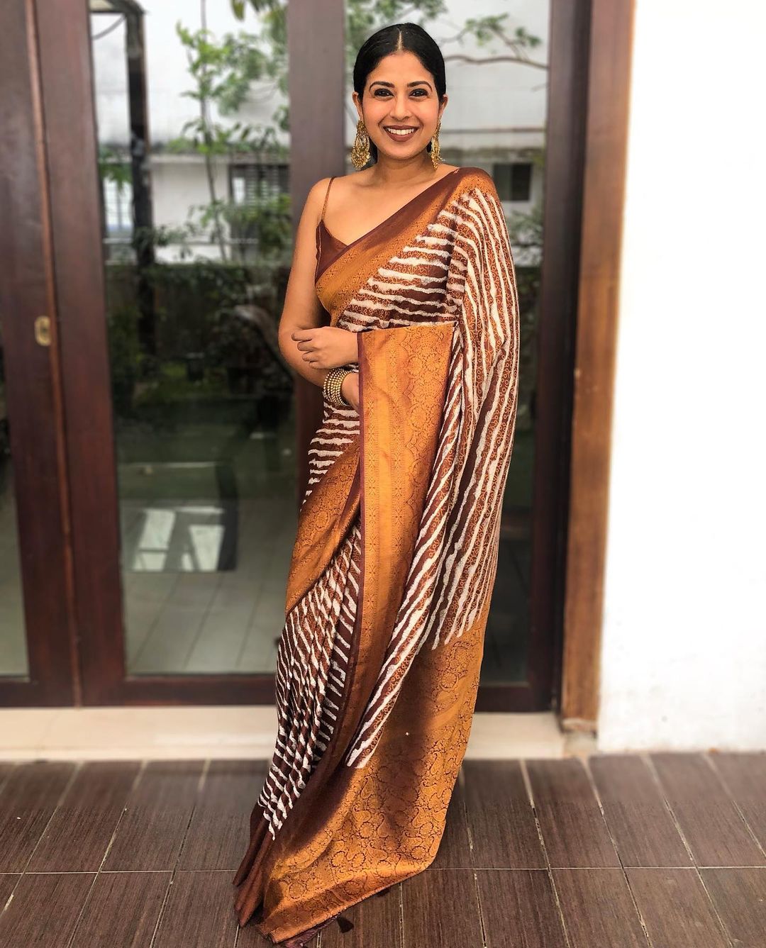 Engagement Wear Brown Color Jacquard Work Silk Saree