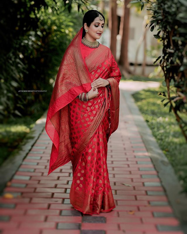 Demanding Red Color Jacquard Silk Saree