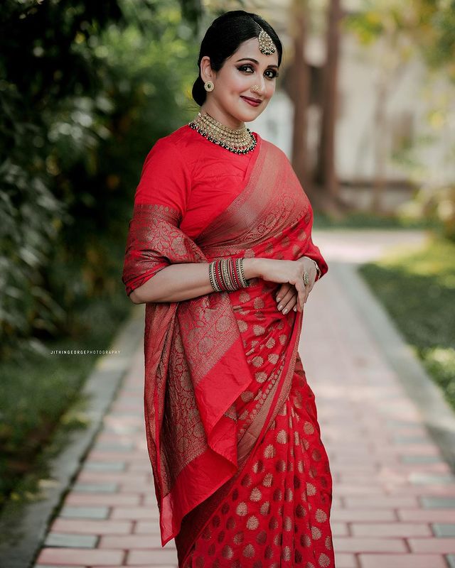 Demanding Red Color Jacquard Silk Saree