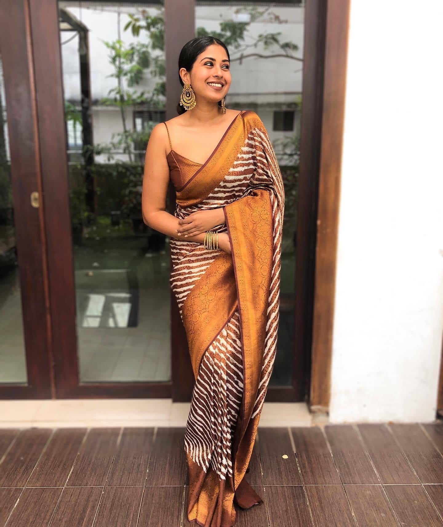 Engagement Wear Brown Color Jacquard Work Silk Saree