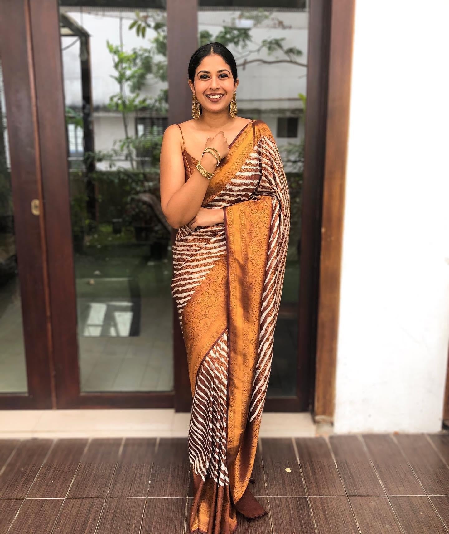 Engagement Wear Brown Color Jacquard Work Silk Saree