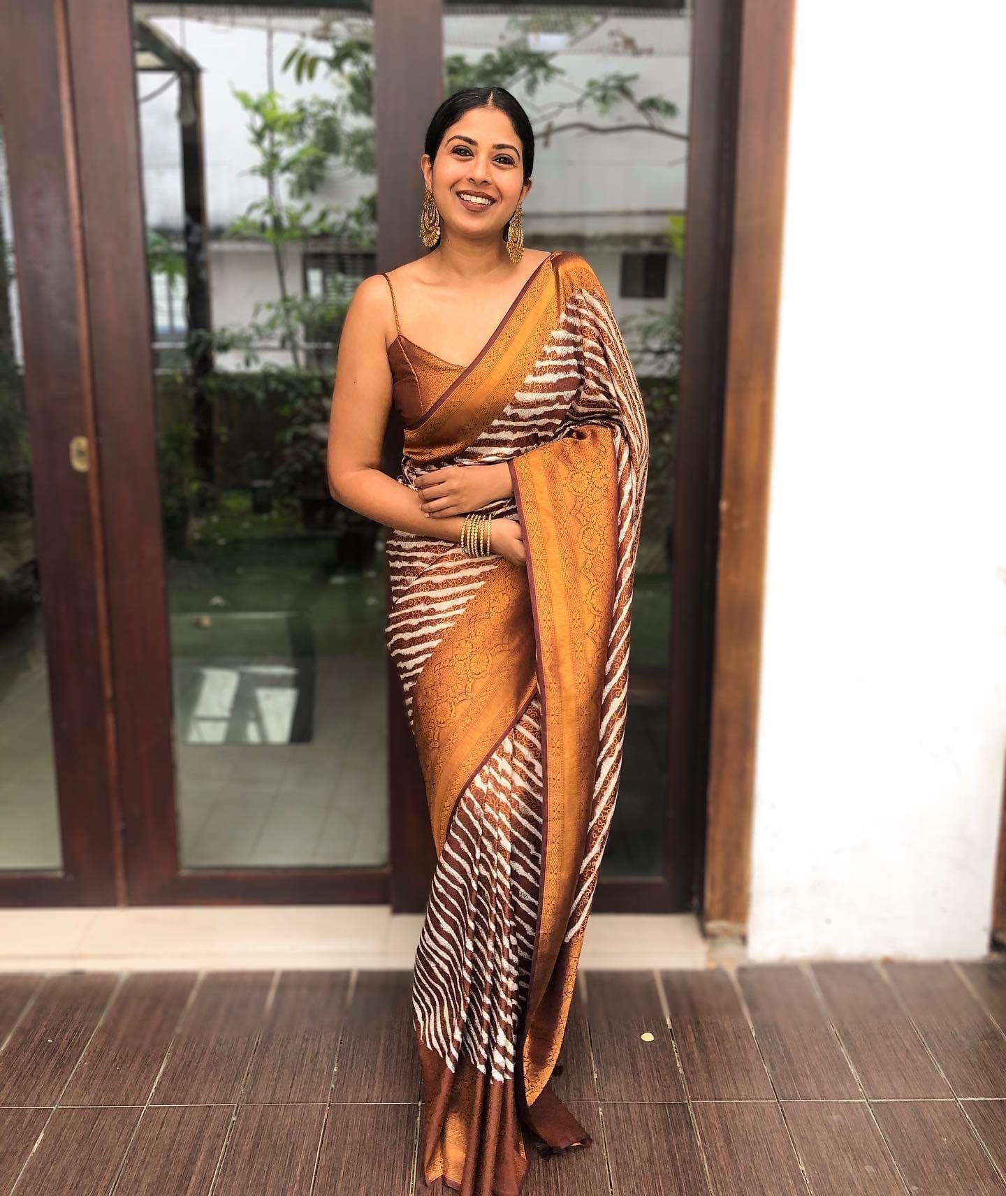 Engagement Wear Brown Color Jacquard Work Silk Saree