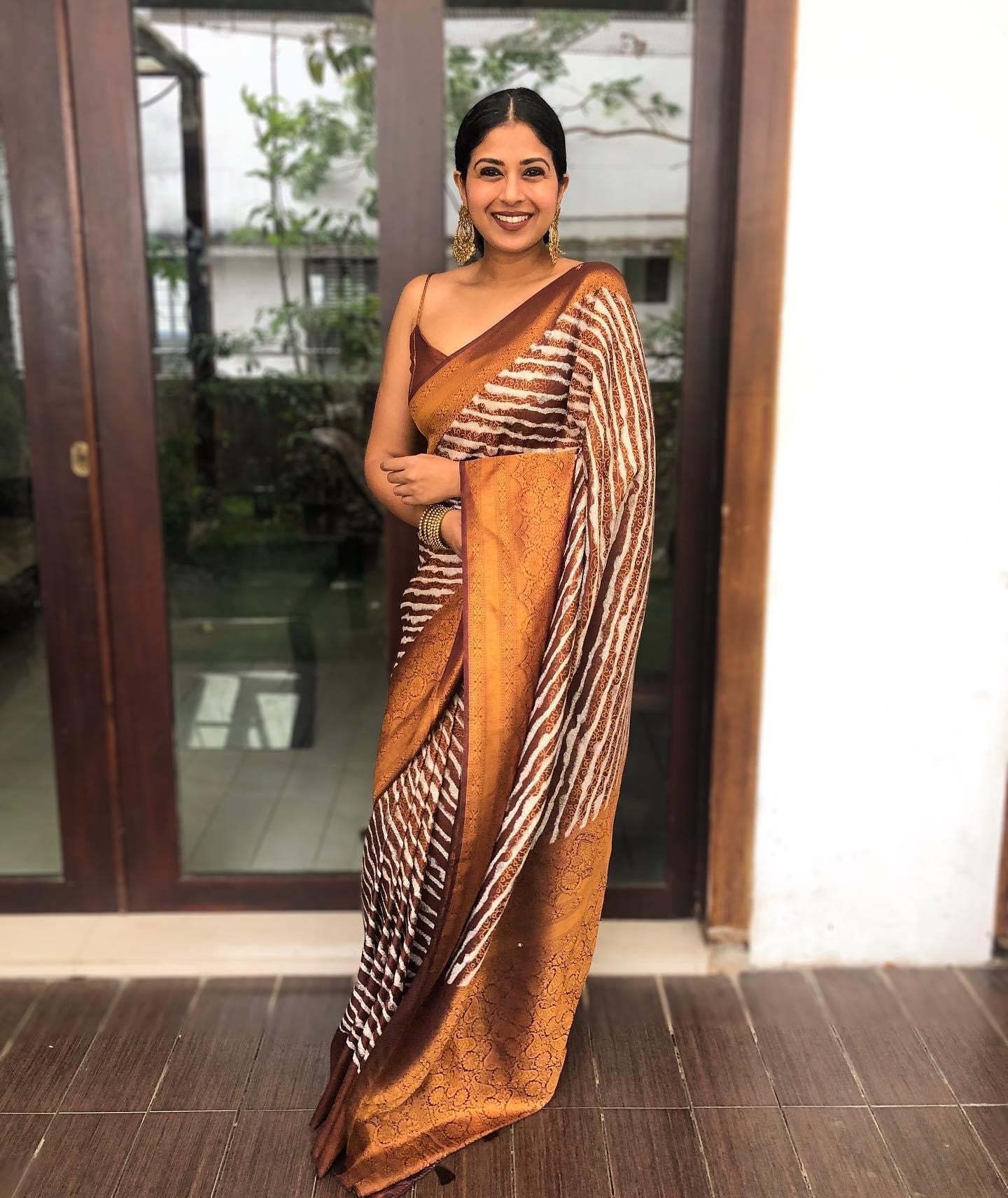 Engagement Wear Brown Color Jacquard Work Silk Saree