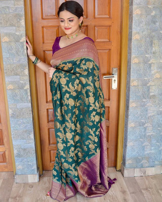 Ceremony Wear  Green Color Silk Saree