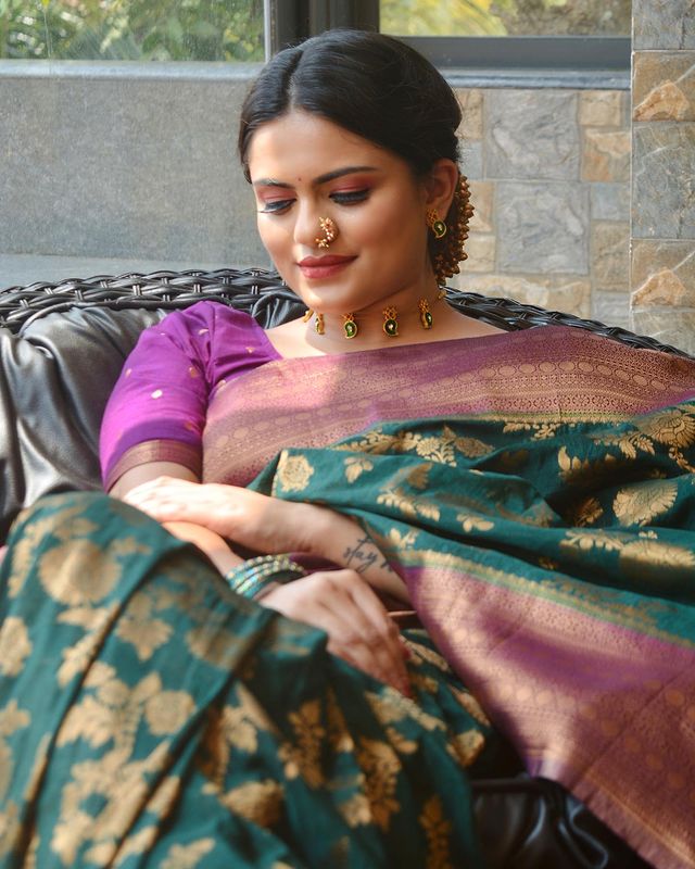 Ceremony Wear  Green Color Silk Saree