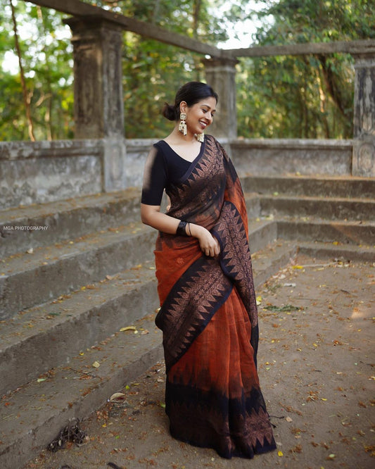 Flattering Jacquard Brown Color Silk Saree