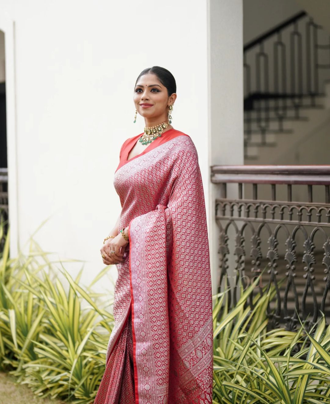 Engagement Wear Jacquard Red Color Silk Saree