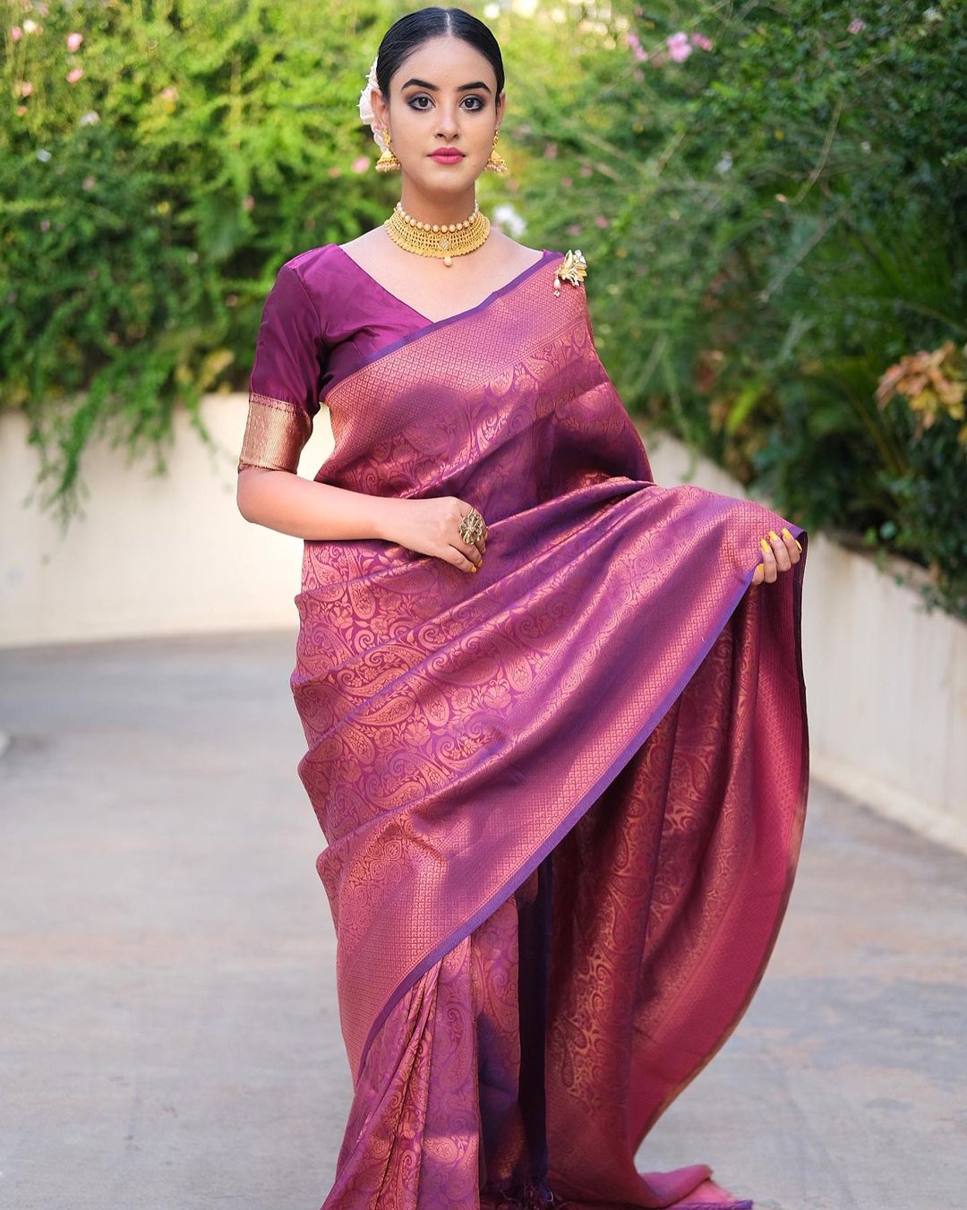 Flattering Purple Color Jacquard Work Silk Saree