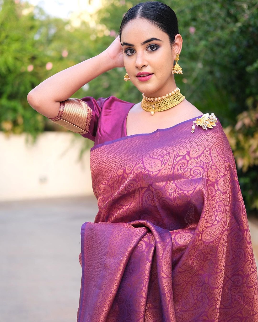 Flattering Purple Color Jacquard Work Silk Saree