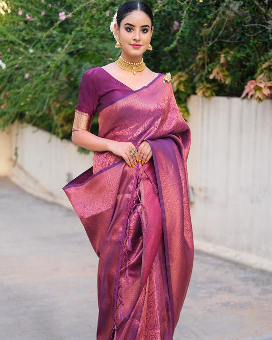 Flattering Purple Color Jacquard Work Silk Saree