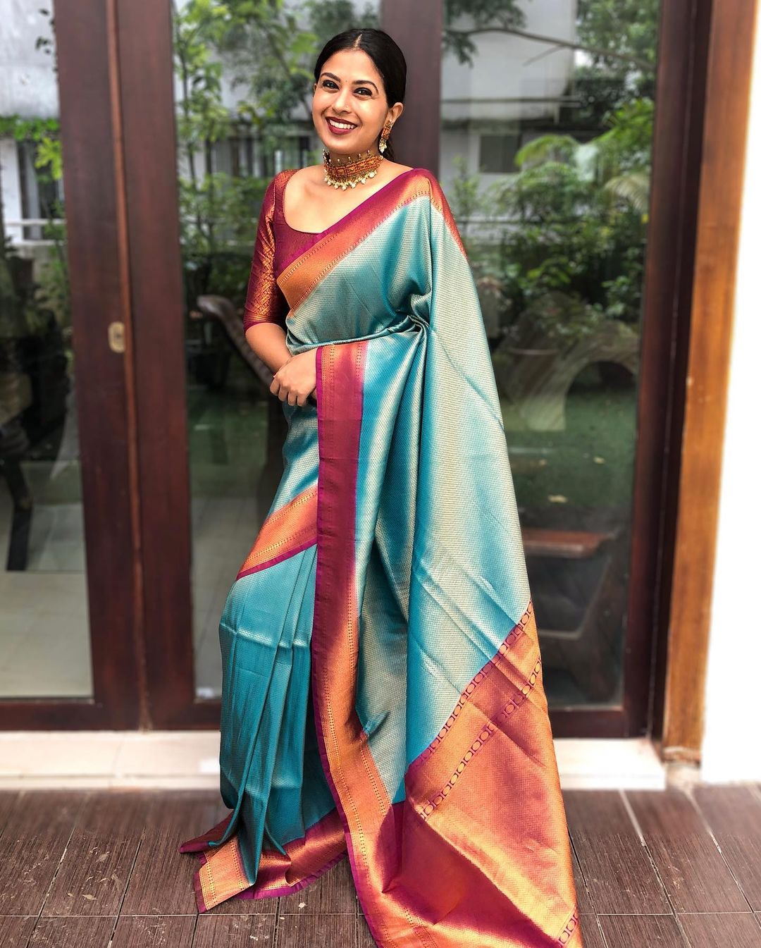 Celebrate Jacquard Brown Color Silk Saree