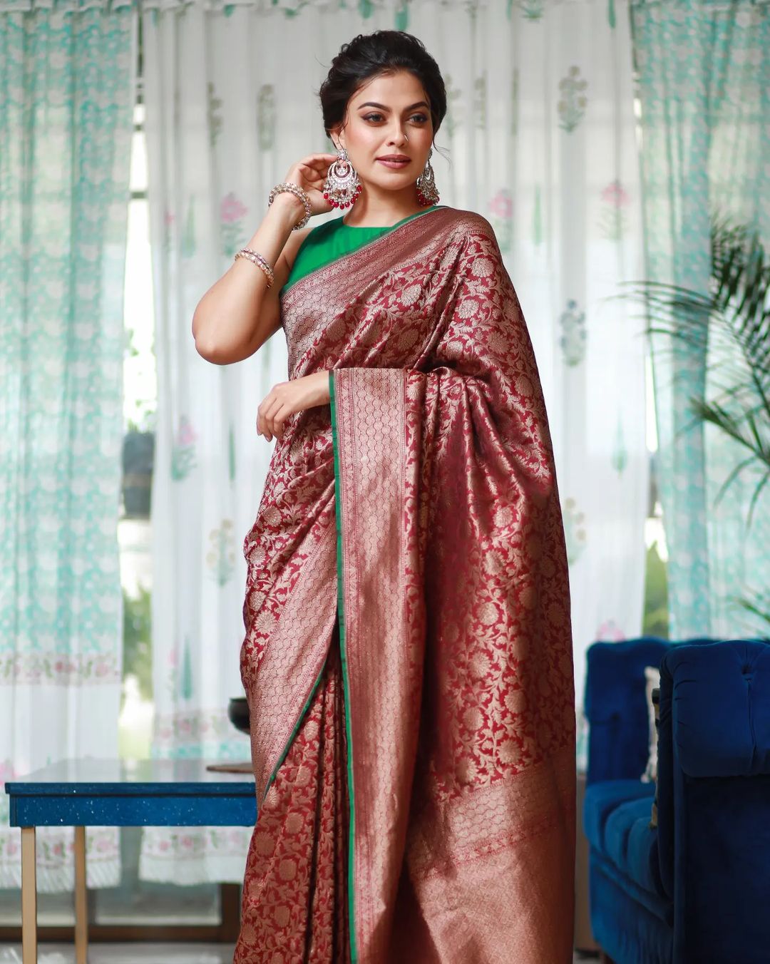 Captivating Red Color Jacquard Work Silk Saree