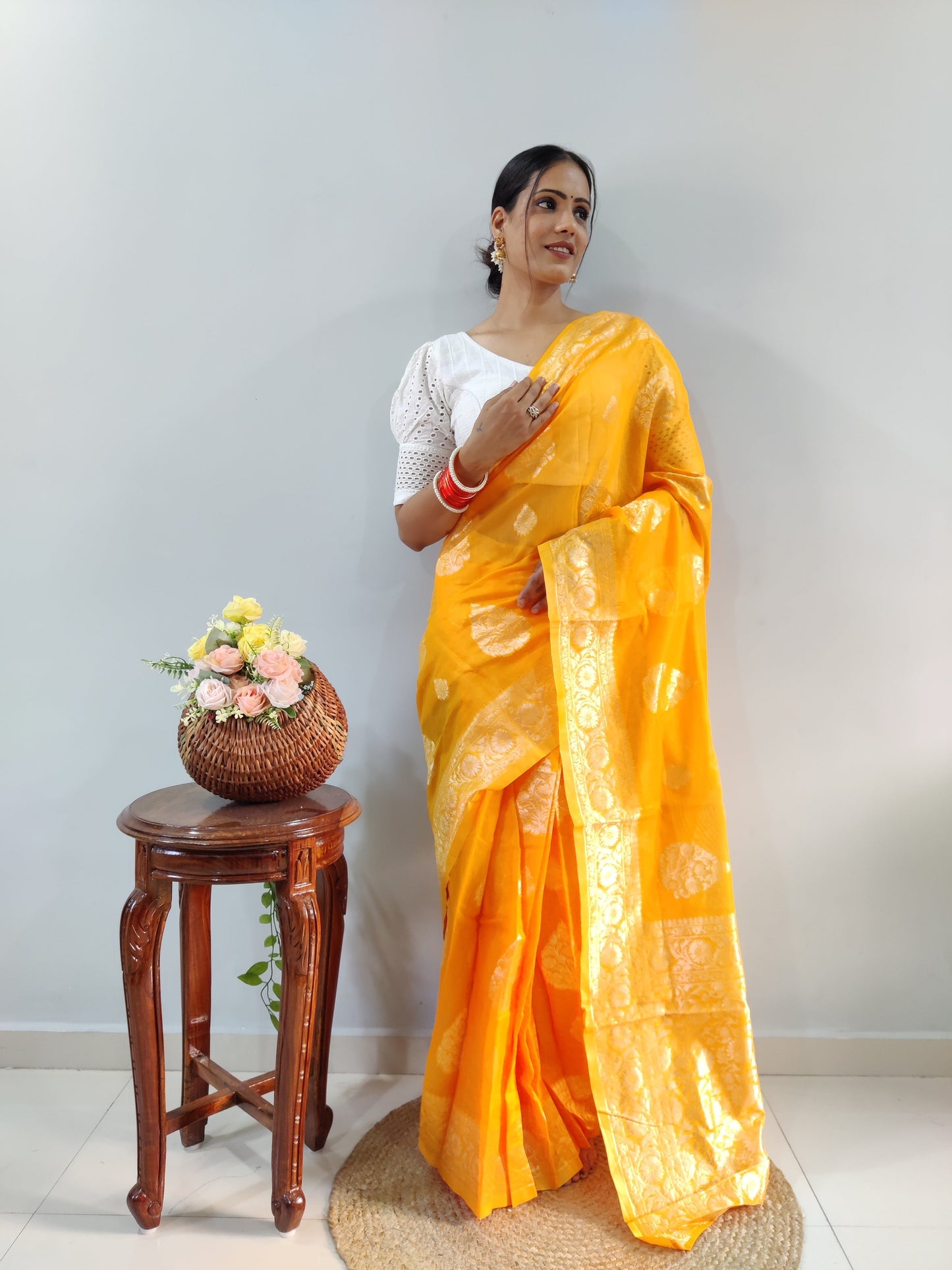 Imposing Haldi Wear Yellow Color Ready To Wear Saree