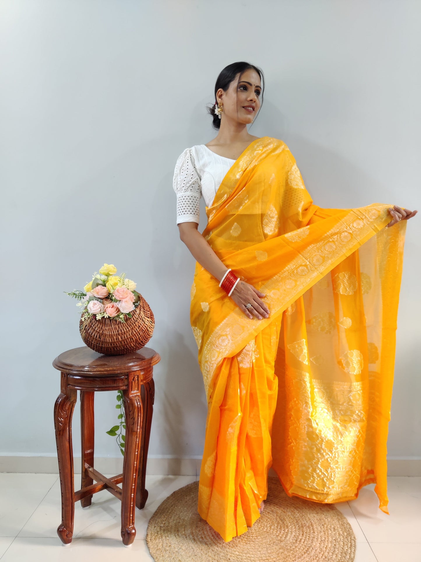 Imposing Haldi Wear Yellow Color Ready To Wear Saree