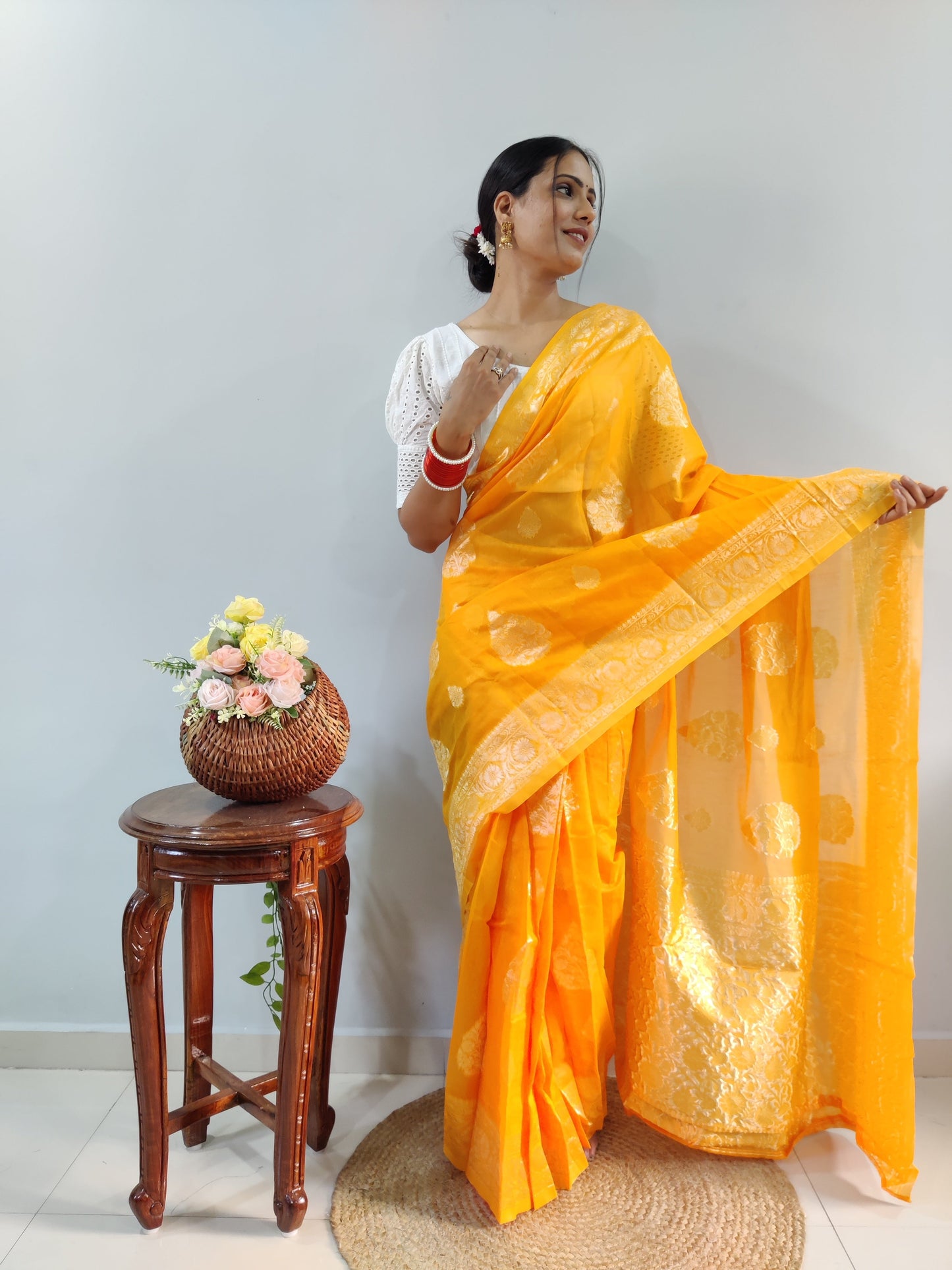 Imposing Haldi Wear Yellow Color Ready To Wear Saree