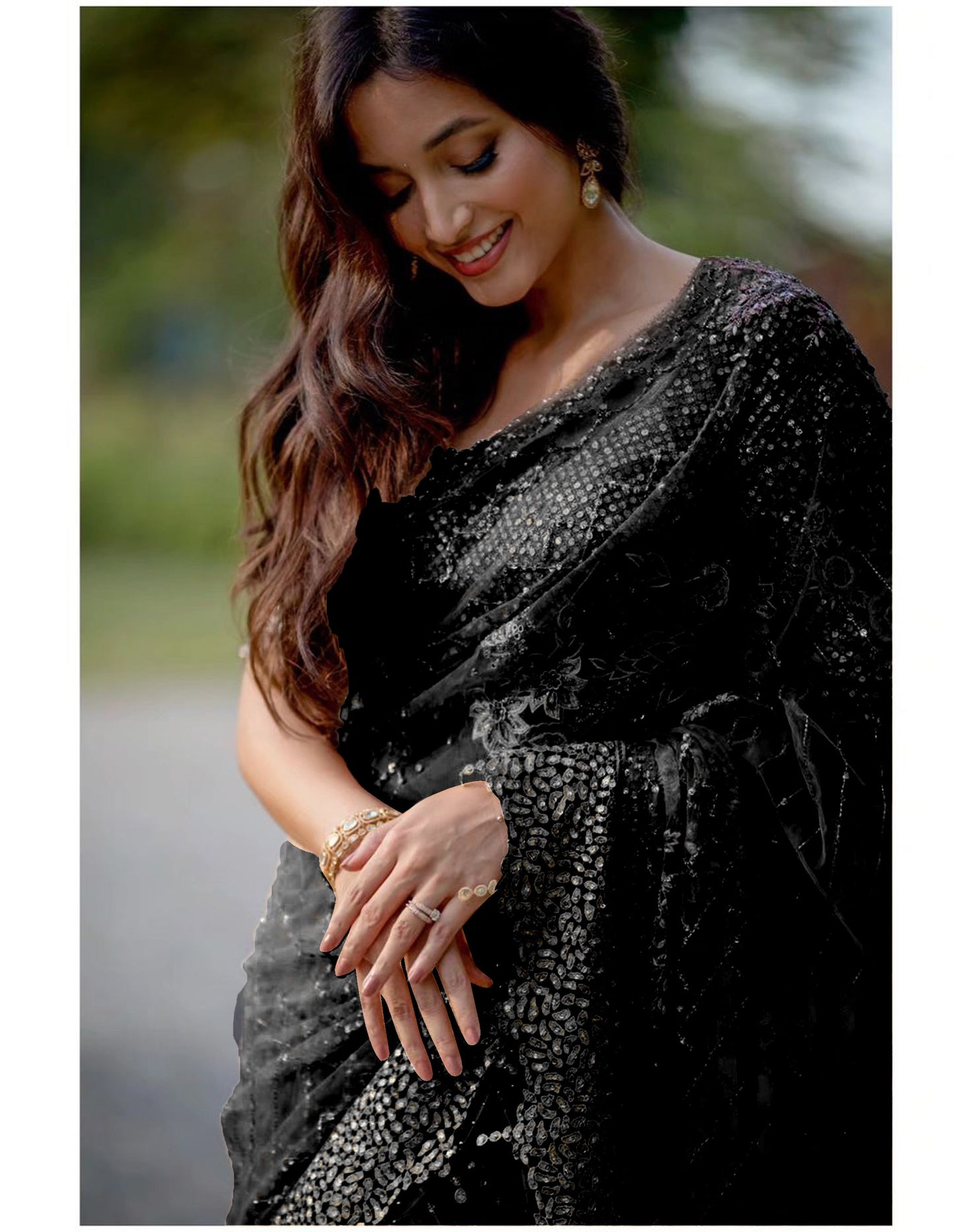 Srinidhi Shetty Black Color Sequence Saree