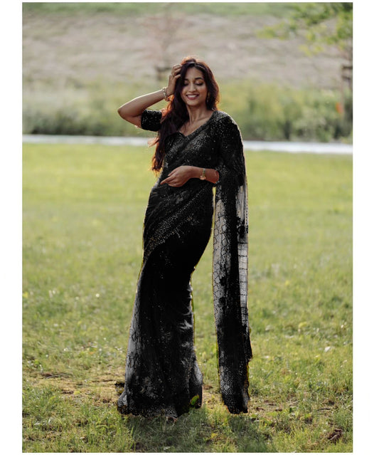 Srinidhi Shetty Black Color Sequence Saree