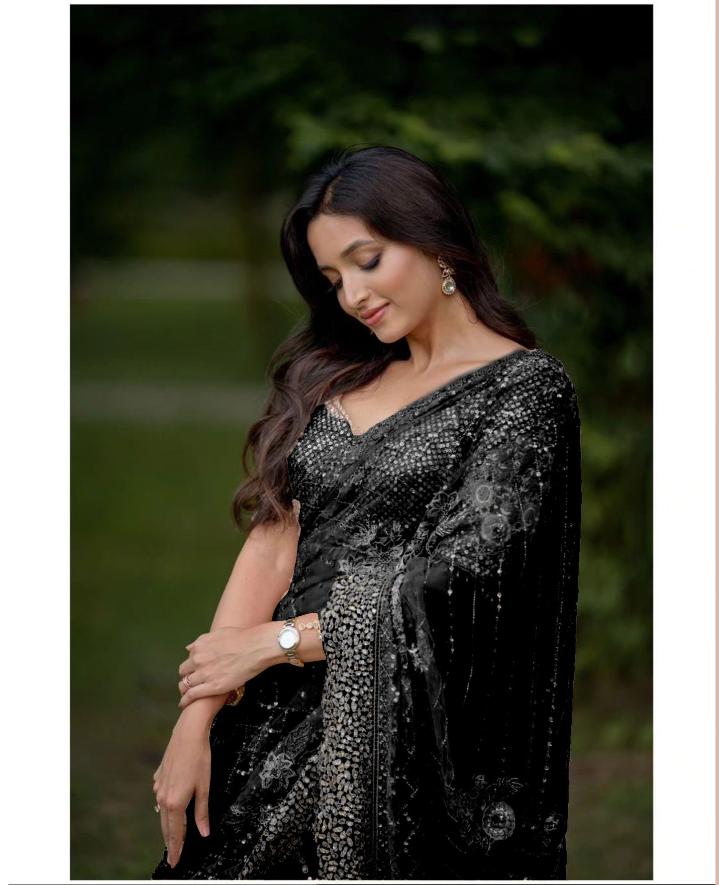 Srinidhi Shetty Black Color Sequence Saree