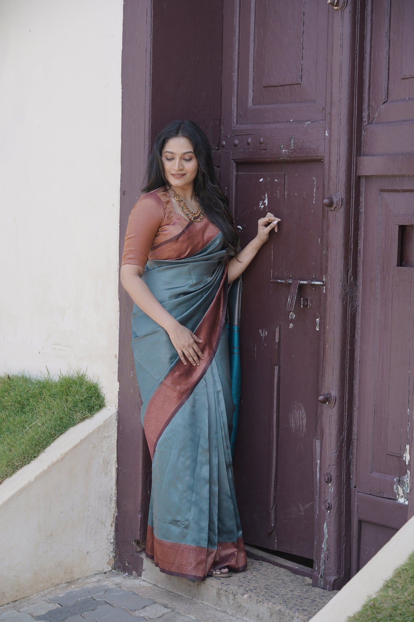 Celebrate Jacquard Rama Color Silk Saree