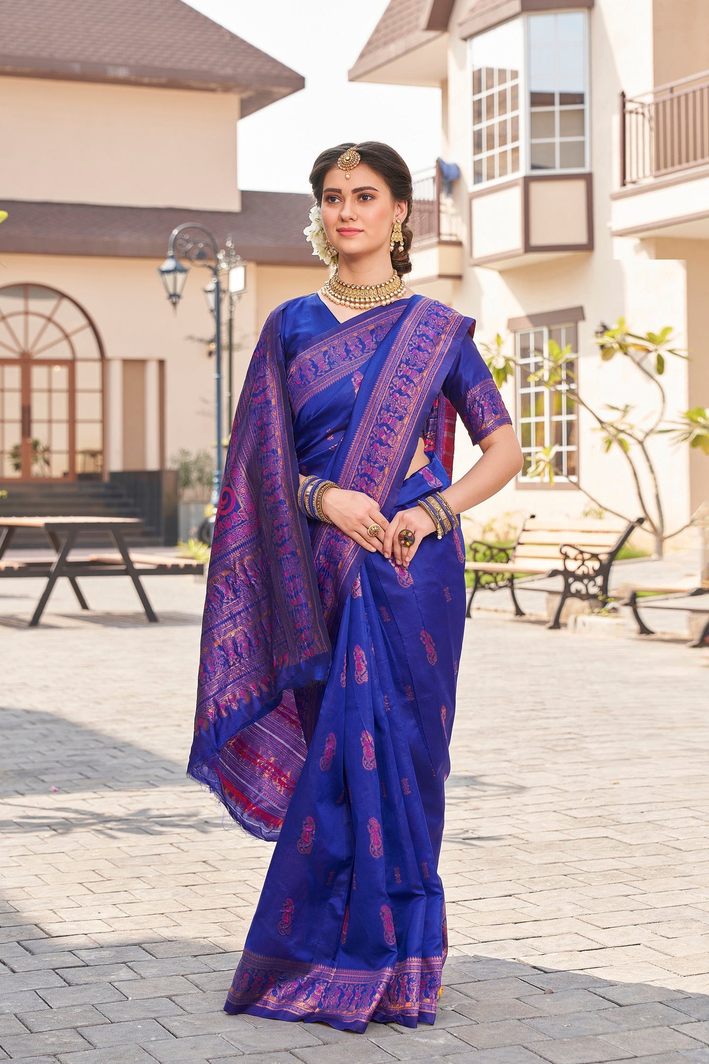 Good Looking Zari Weaving Blue Color Silk Saree