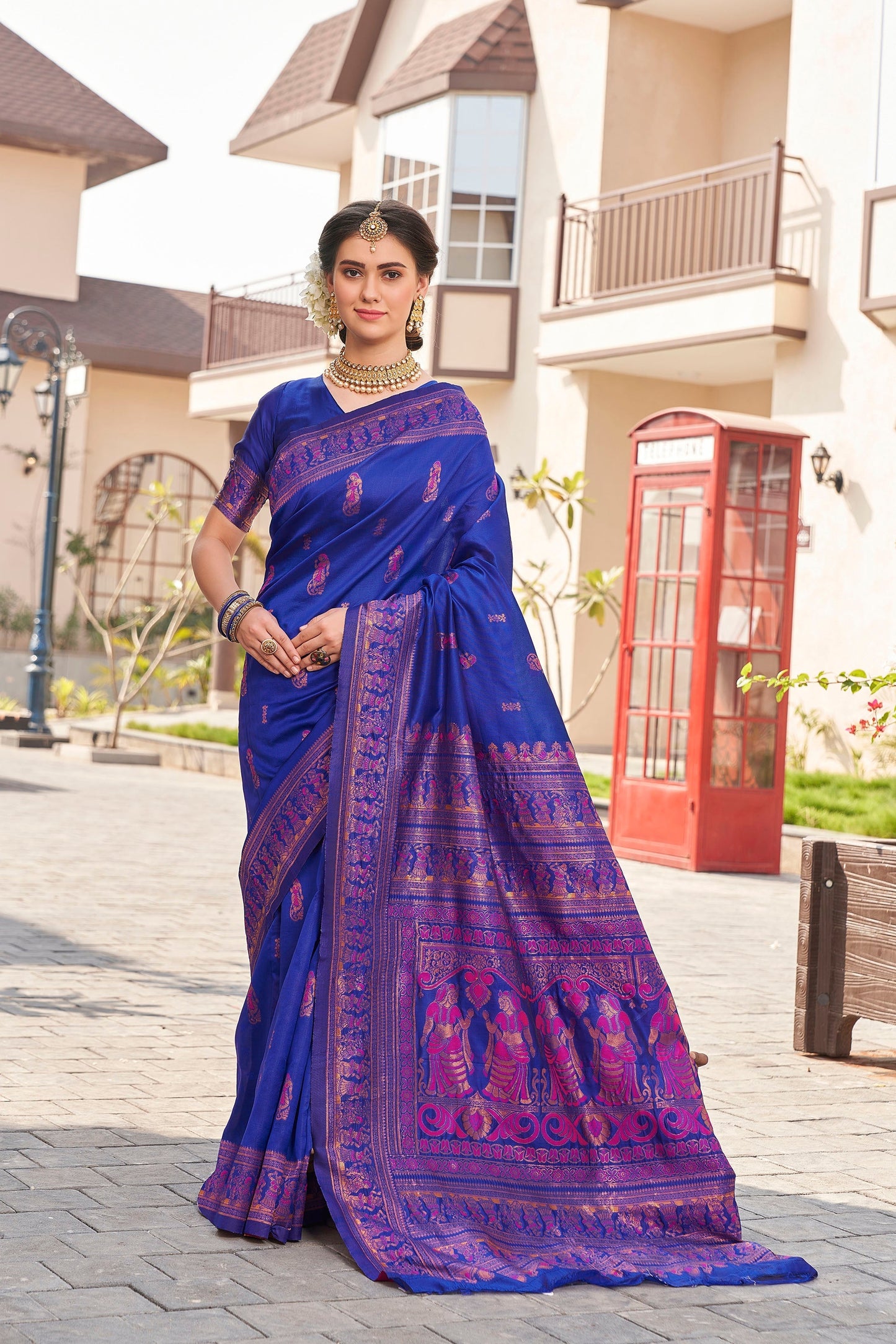 Good Looking Zari Weaving Blue Color Silk Saree