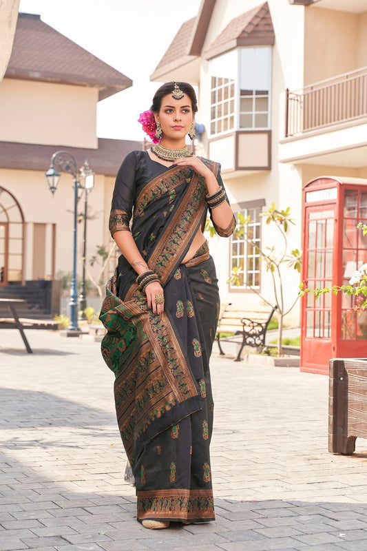 Good Looking Zari Weaving Green Color Silk Saree