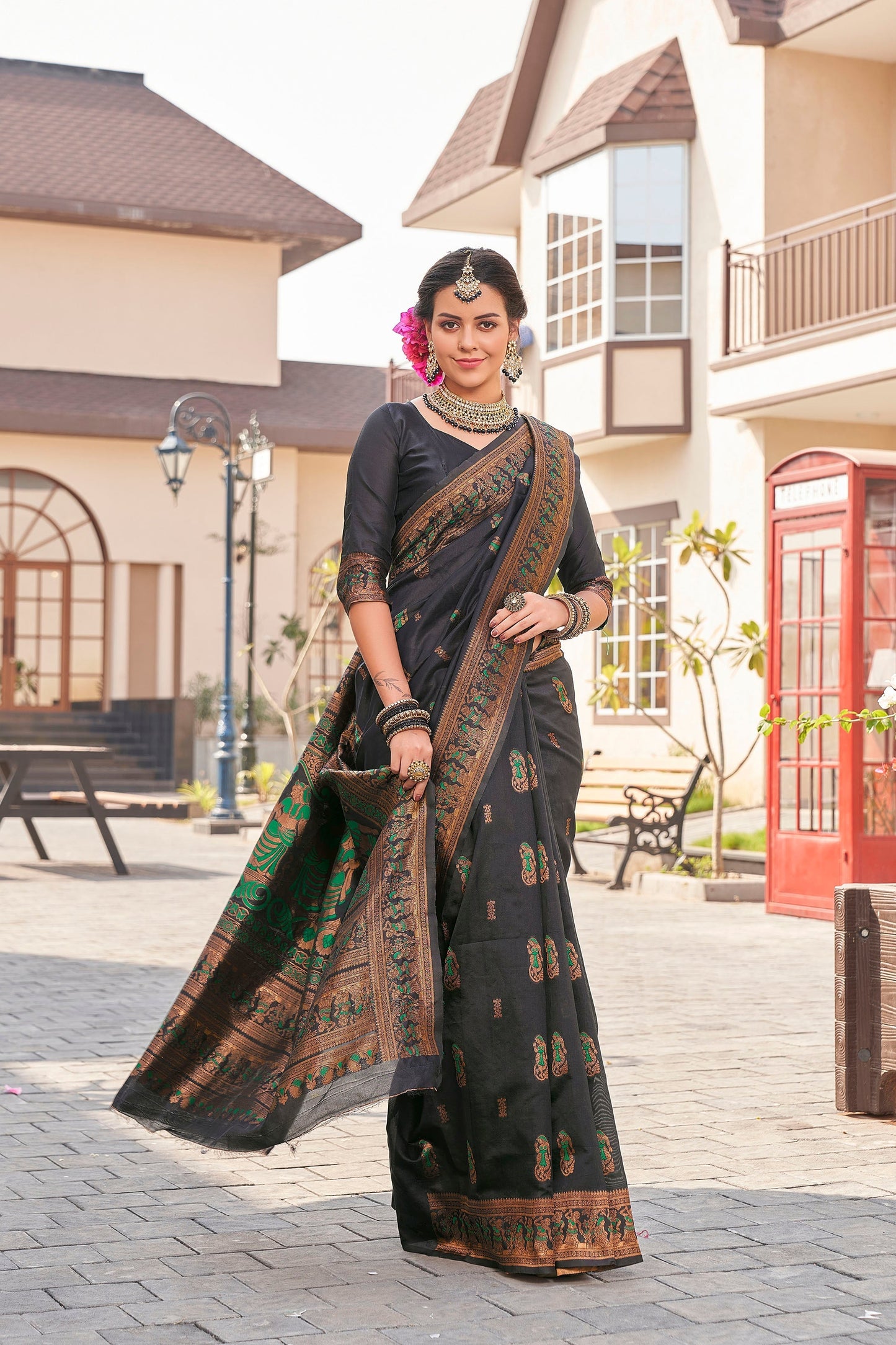 Good Looking Zari Weaving Green Color Silk Saree