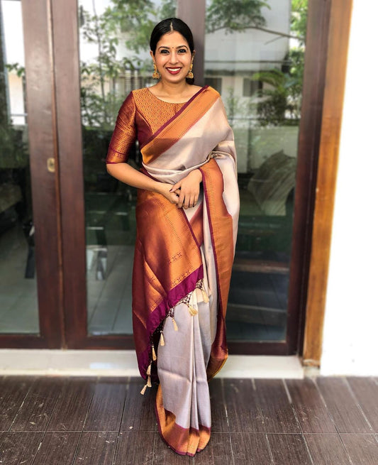 Celebrate Jacquard Brown Color Silk Saree