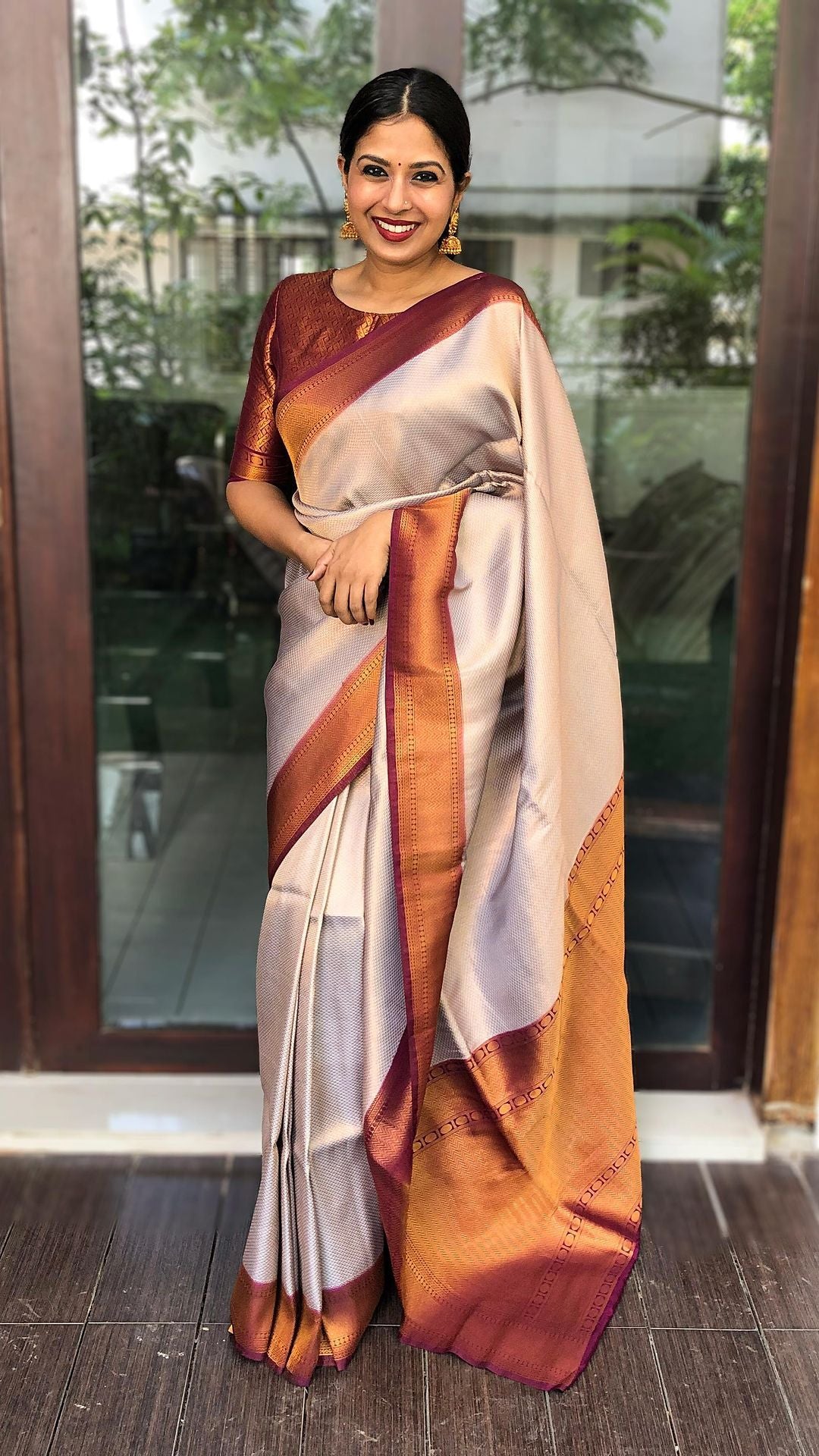 Celebrate Jacquard Brown Color Silk Saree