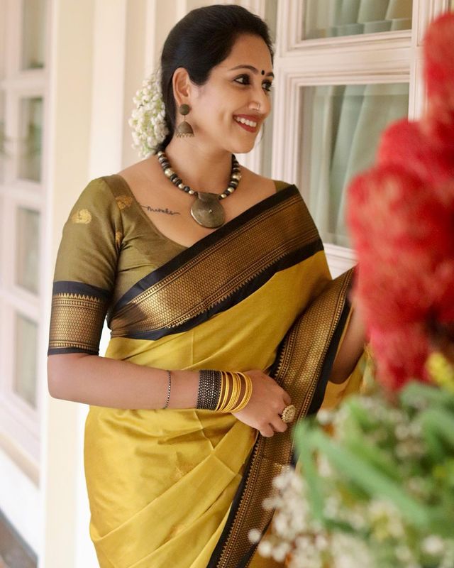 Delightful Lemon Color Jacquard Work Silk Saree