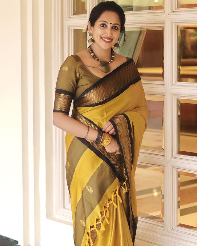 Delightful Lemon Color Jacquard Work Silk Saree