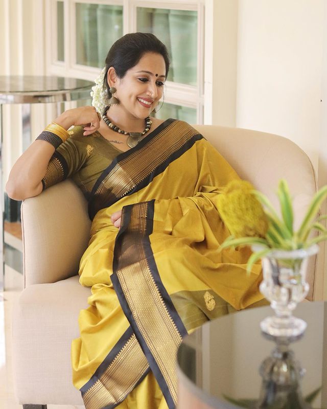 Delightful Lemon Color Jacquard Work Silk Saree