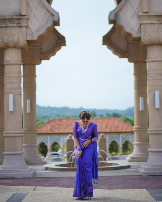 Outstanding Jacquard Royal Blue Color Soft Silk Saree