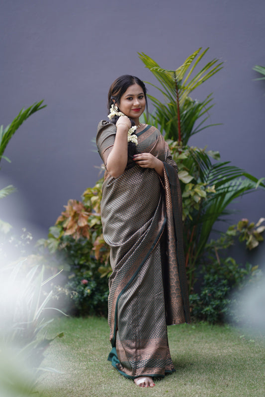 Function Wear Grey Color Jacquard Work Silk Saree