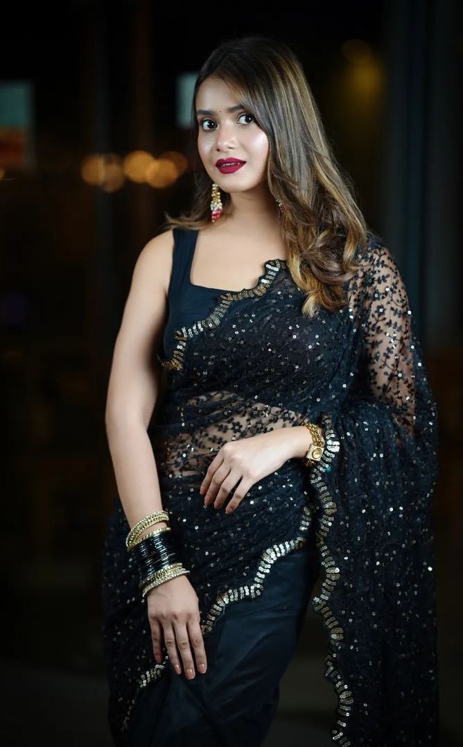 Fantastic Sequence Soft Net Black Color Saree