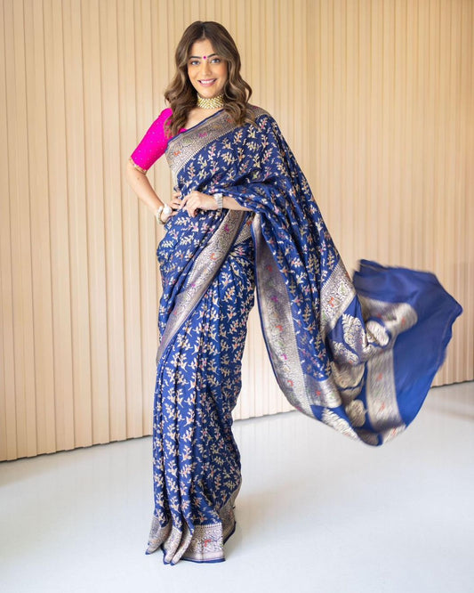 Fashionable Blue Color Jacquard Silk Saree