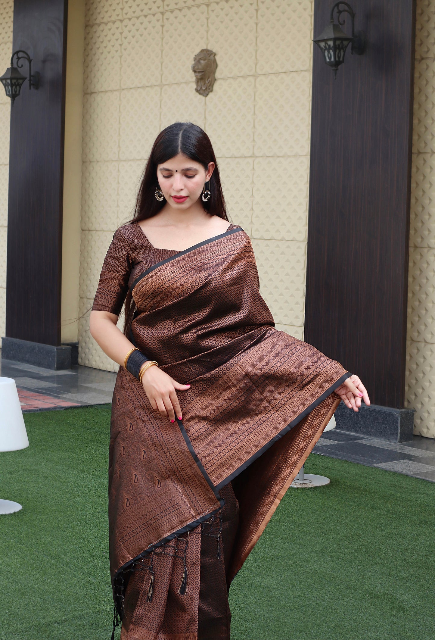 Outstanding Jacquard Brown Color Soft Silk Saree