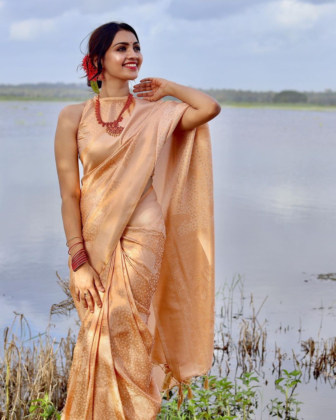 Embellished Zari Weaving Beige Color Silk Saree