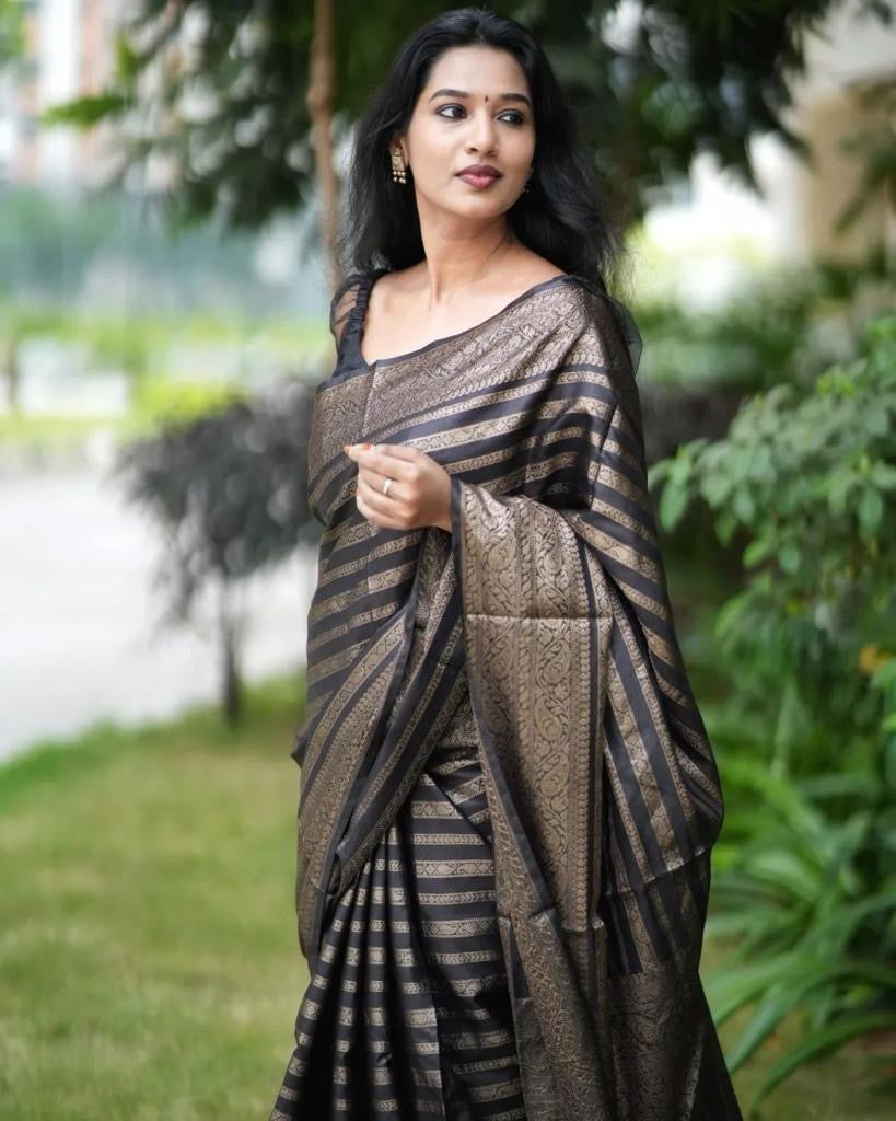 Function Wear Black Color Jacquard Silk Saree